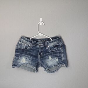 Grace Distressed Denim Shorts - Blue
